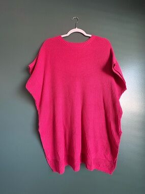Bright Fuchsia Ribbed Knit Tunic Sweater